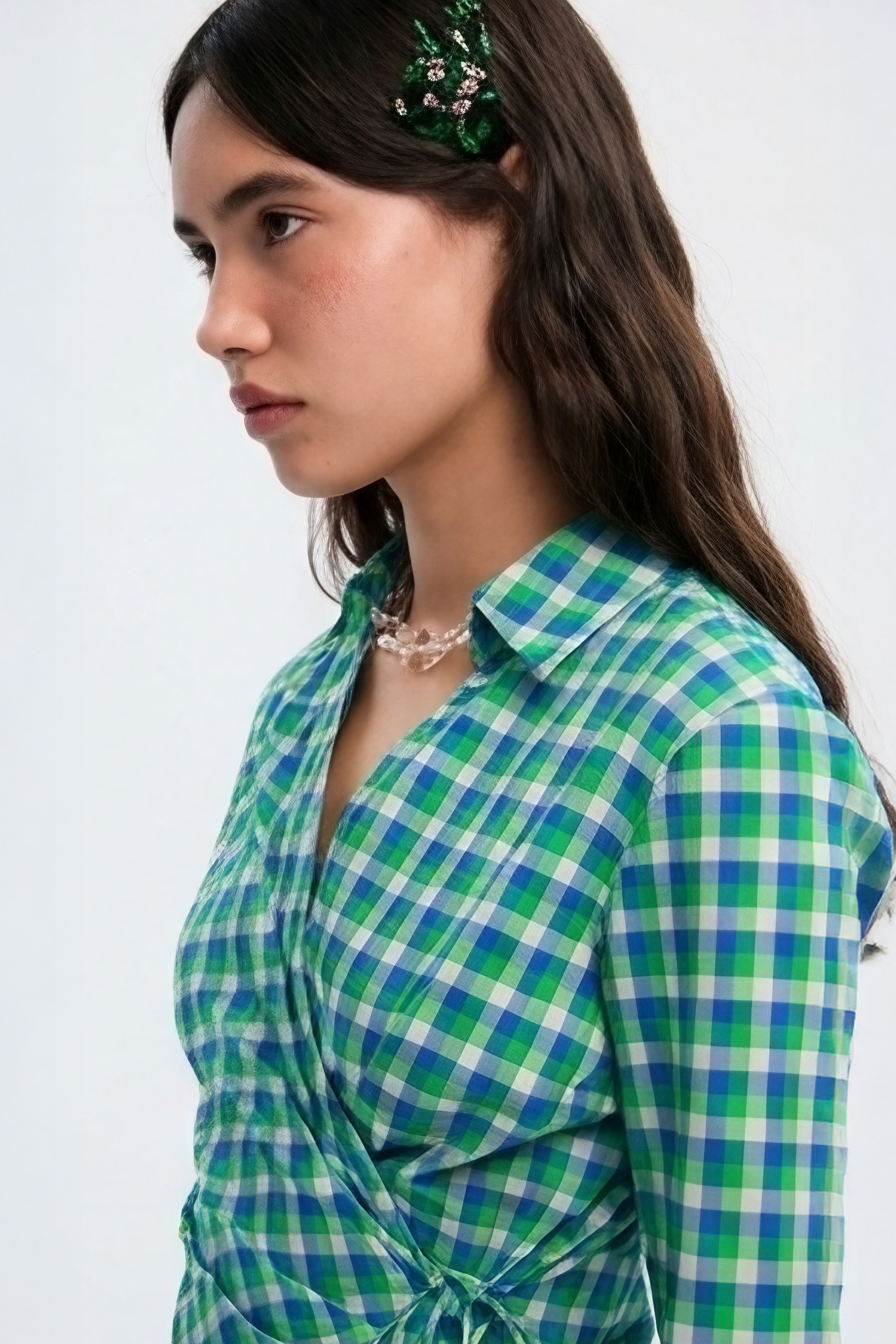 OTHER STORE Pivot Double-Placket Wrap Tie-Waist Shirt In Check