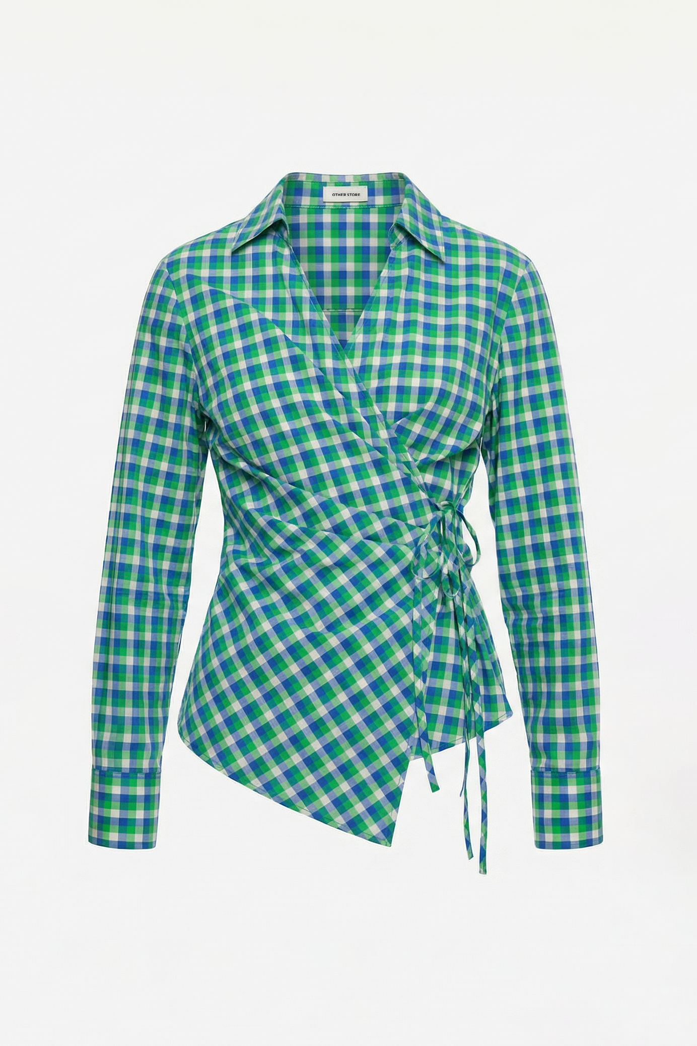 OTHER STORE Pivot Double-Placket Wrap Tie-Waist Shirt In Check