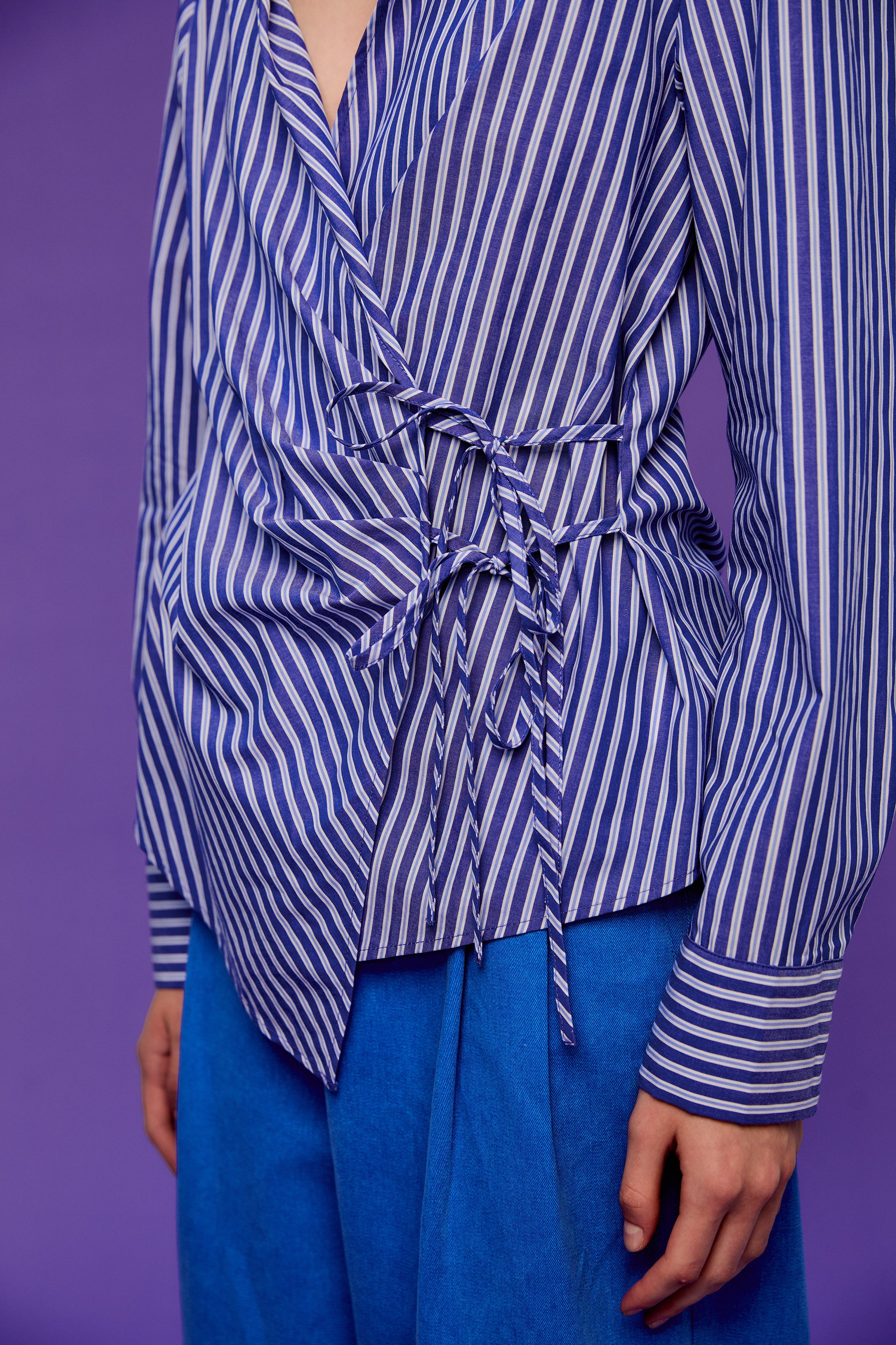 OTHER STORE Pivot Double-Placket Wrap Tie-Waist Shirt In Stripe