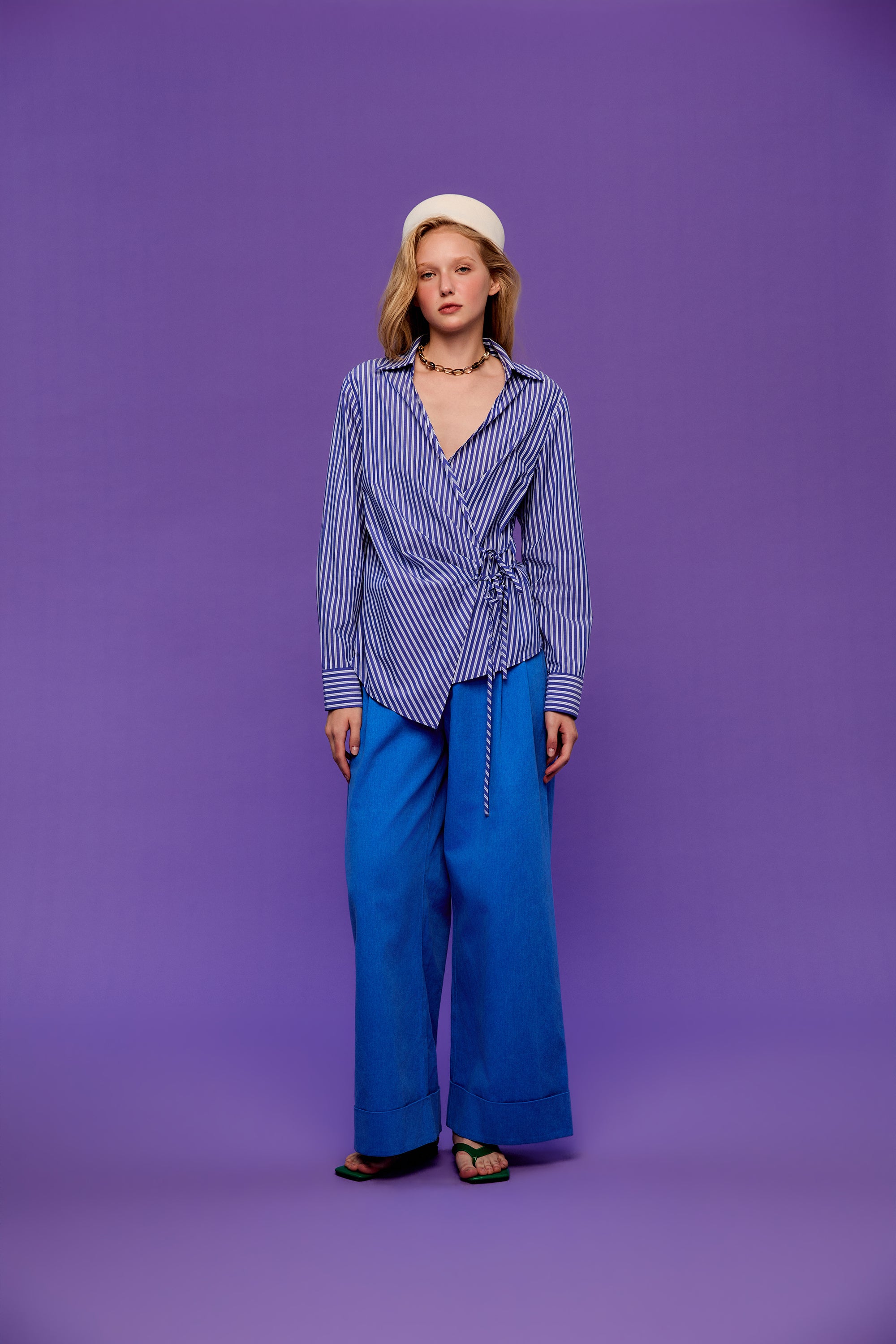 OTHER STORE Pivot Double-Placket Wrap Tie-Waist Shirt In Stripe