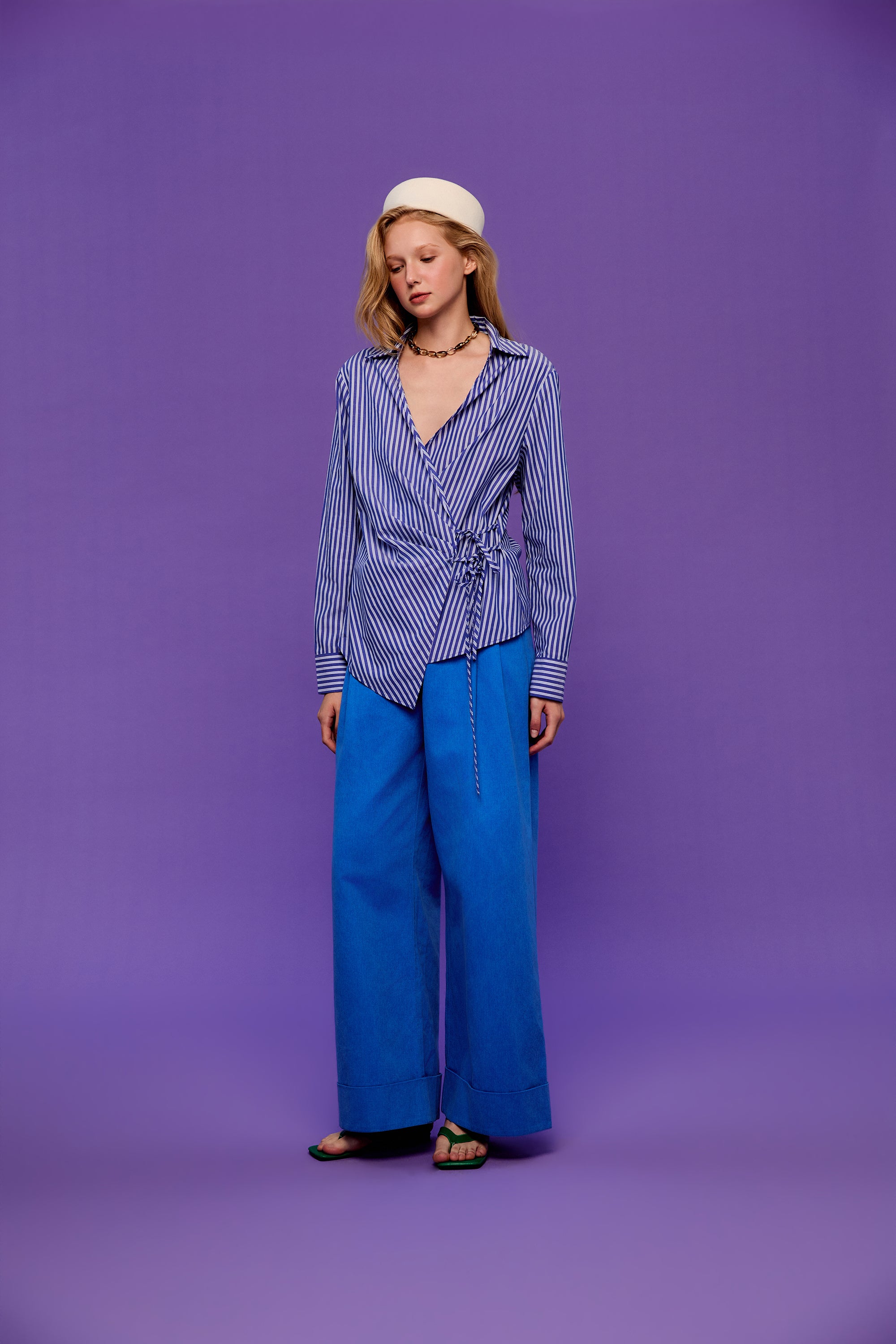 OTHER STORE Pivot Double-Placket Wrap Tie-Waist Shirt In Stripe
