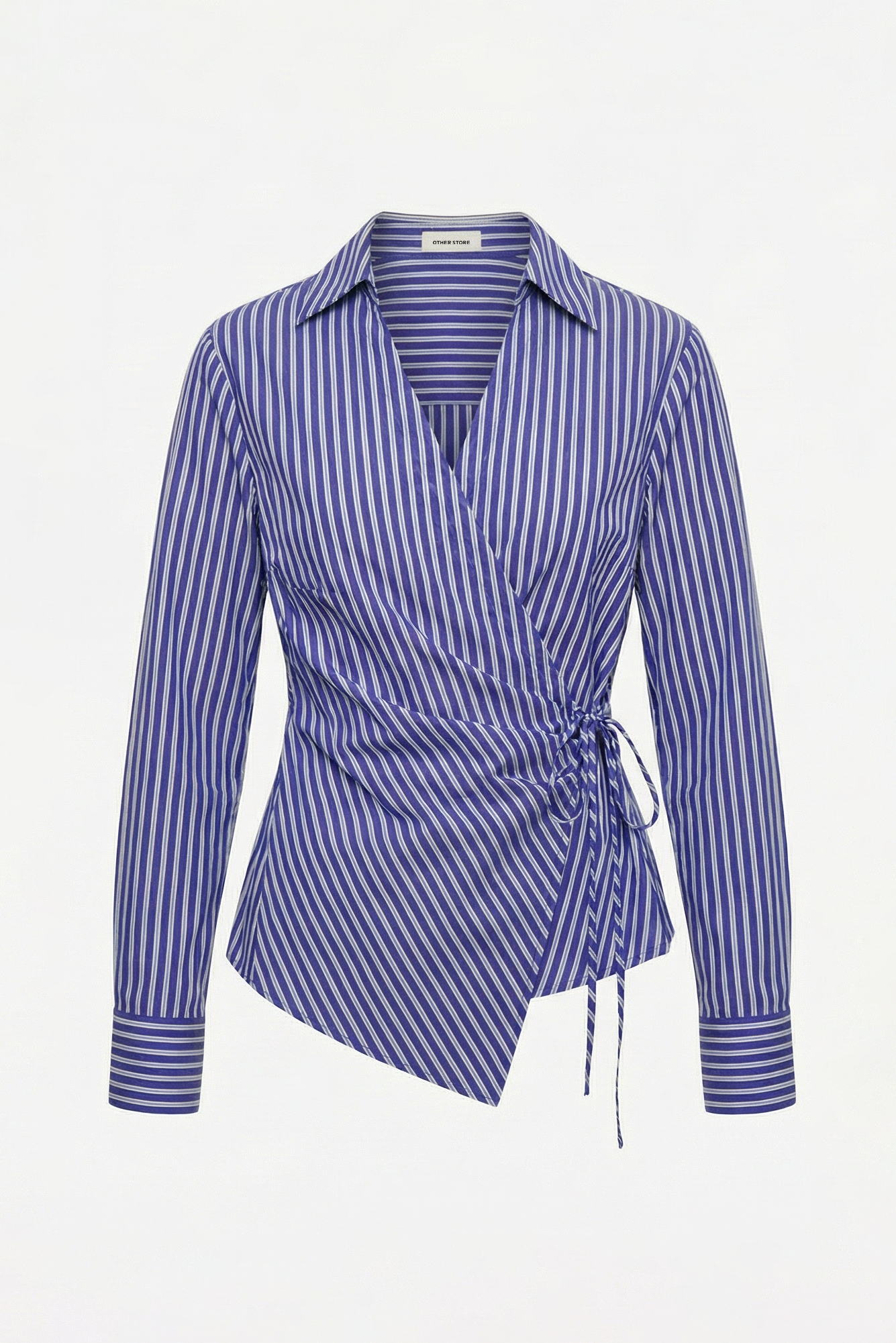 OTHER STORE Pivot Double-Placket Wrap Tie-Waist Shirt In Stripe