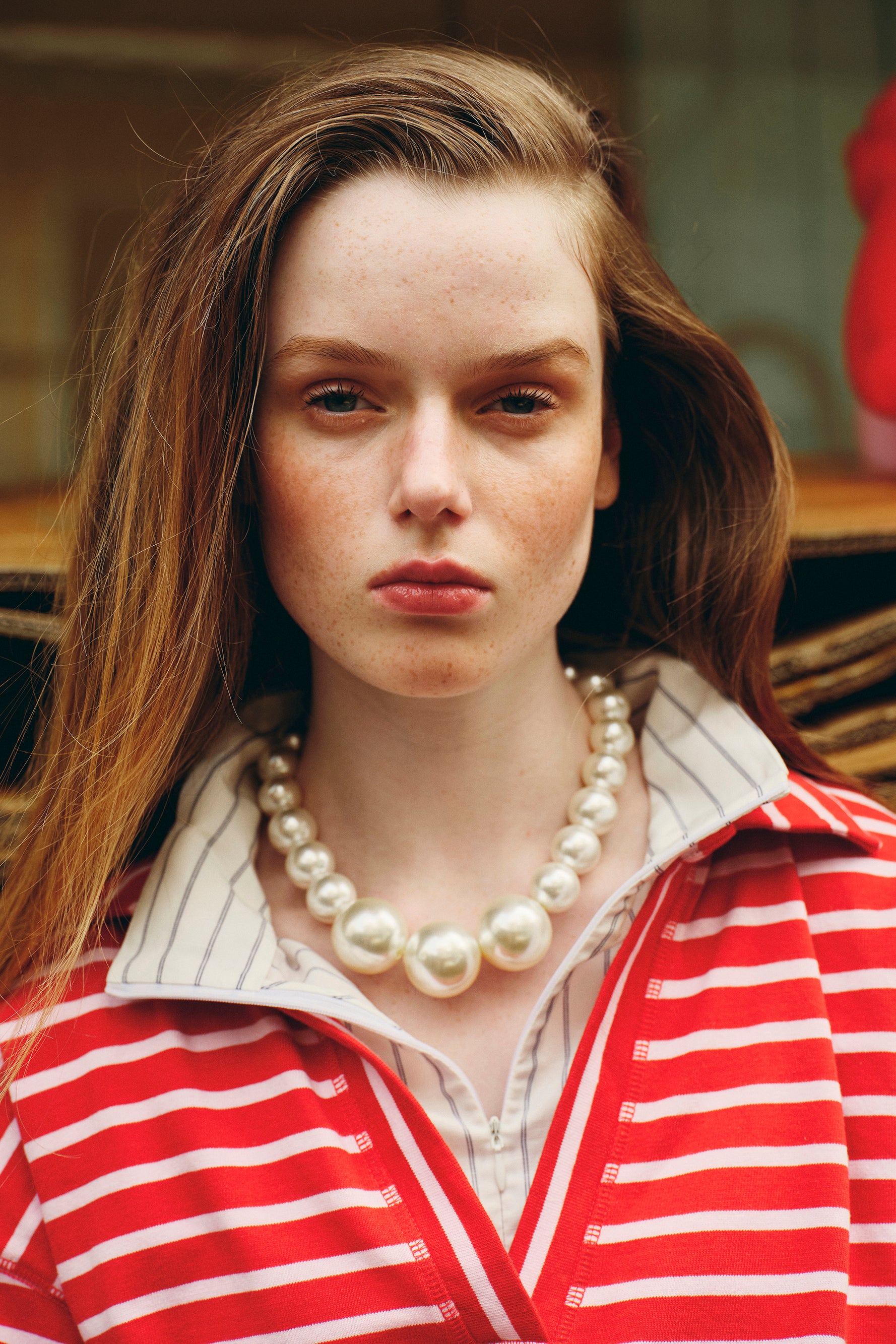 OTHER STORE Shift V-Neck Lapel Striped Boxy Top In Red