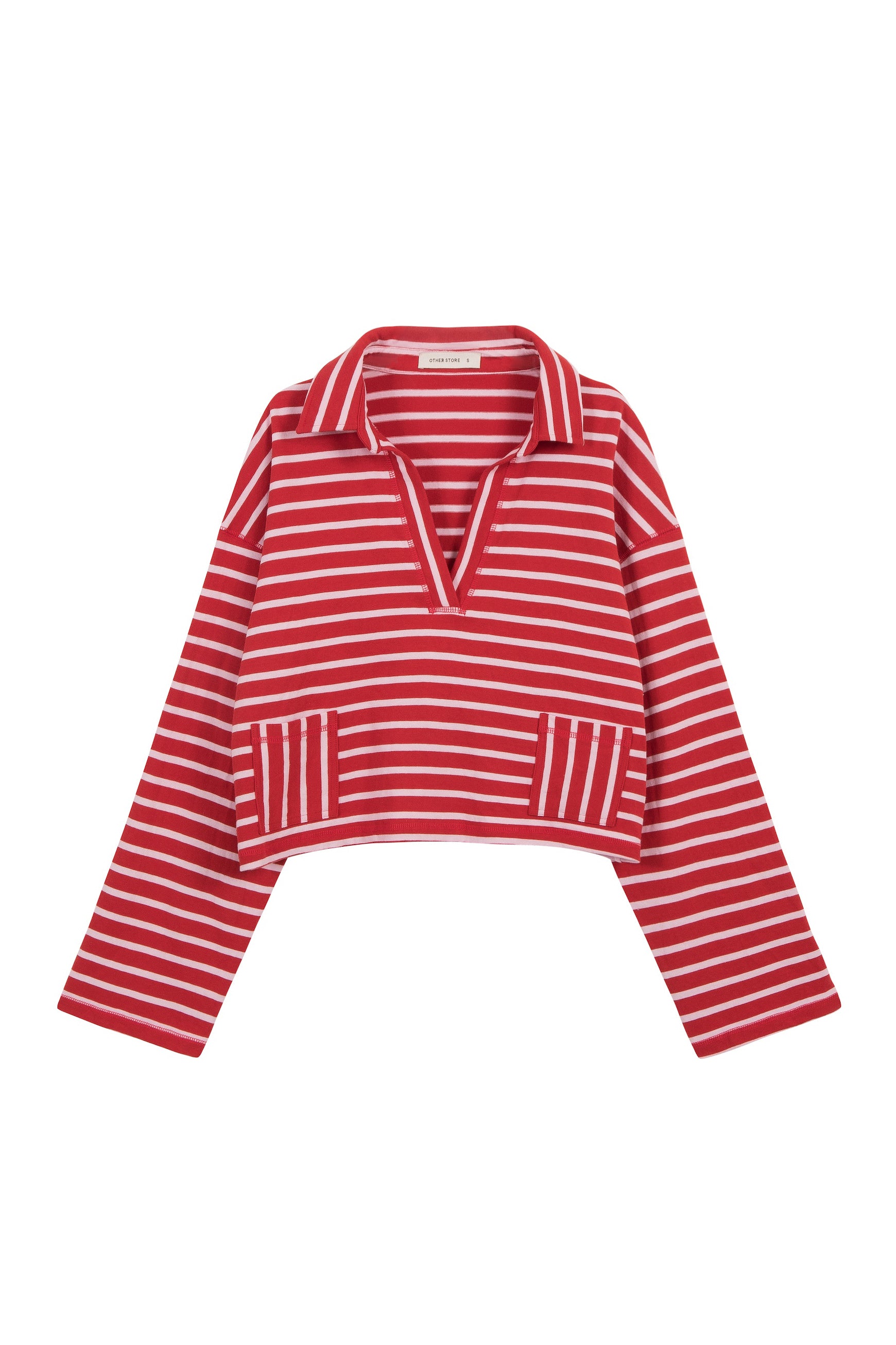 OTHER STORE Shift V-Neck Lapel Striped Boxy Top In Red