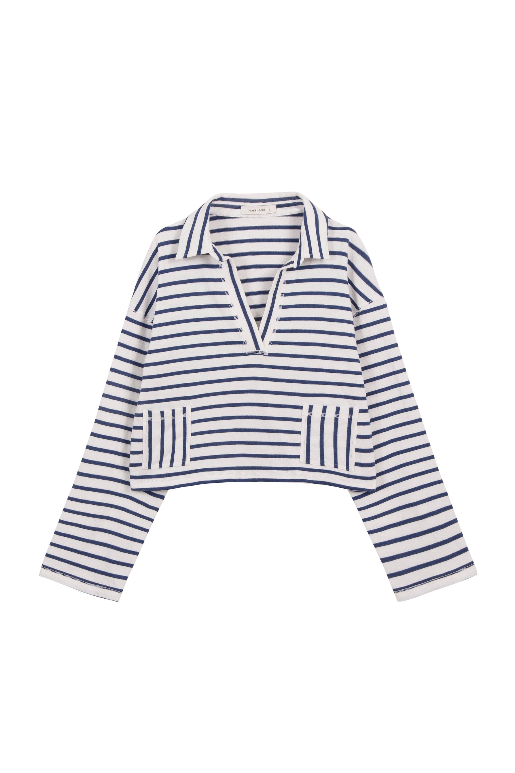 OTHER STORE Shift V-Neck Lapel Striped Boxy Top In Navy