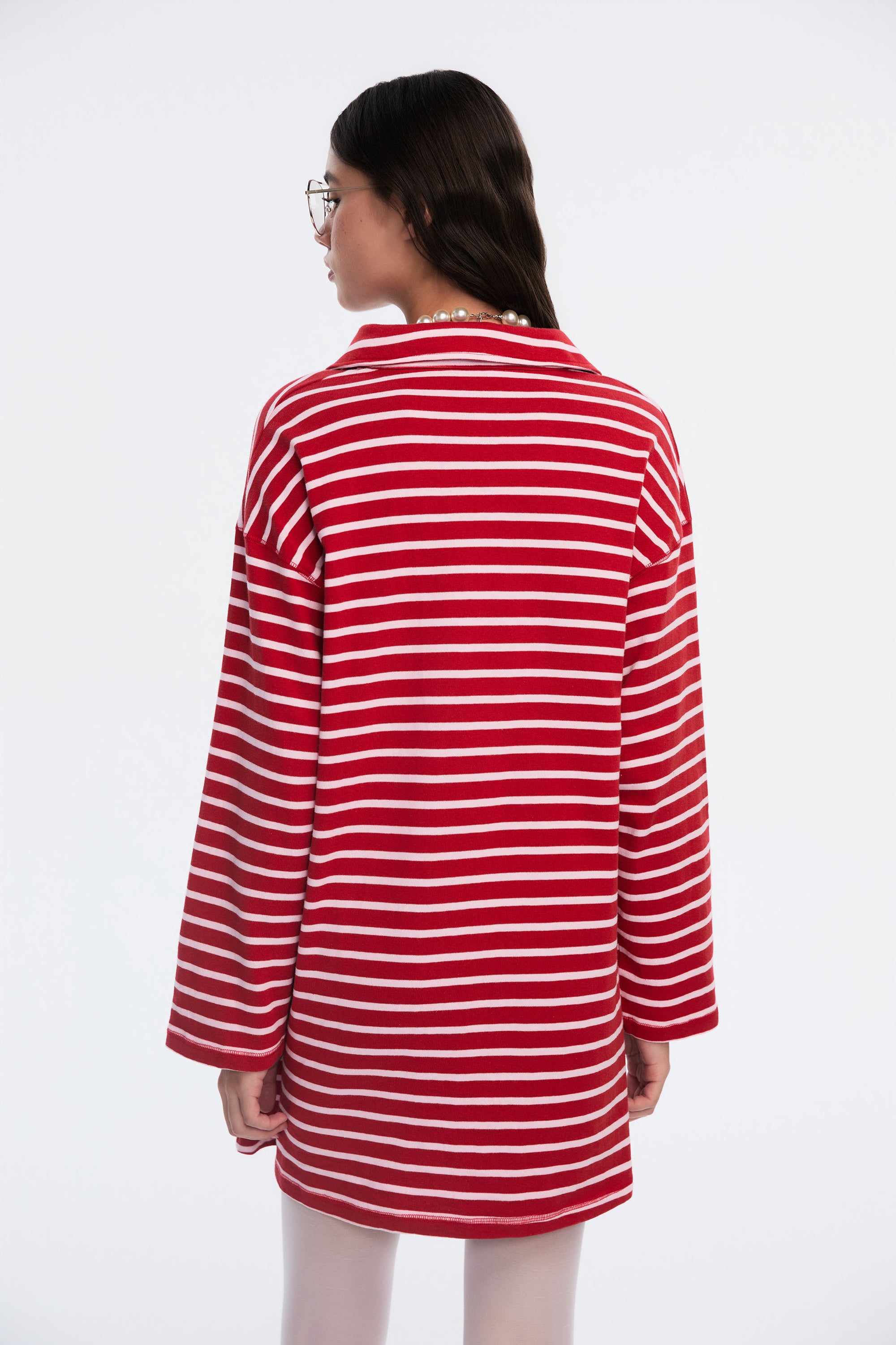 OTHER STORE Shift V-Neck Lapel Striped Mini Dress In Red