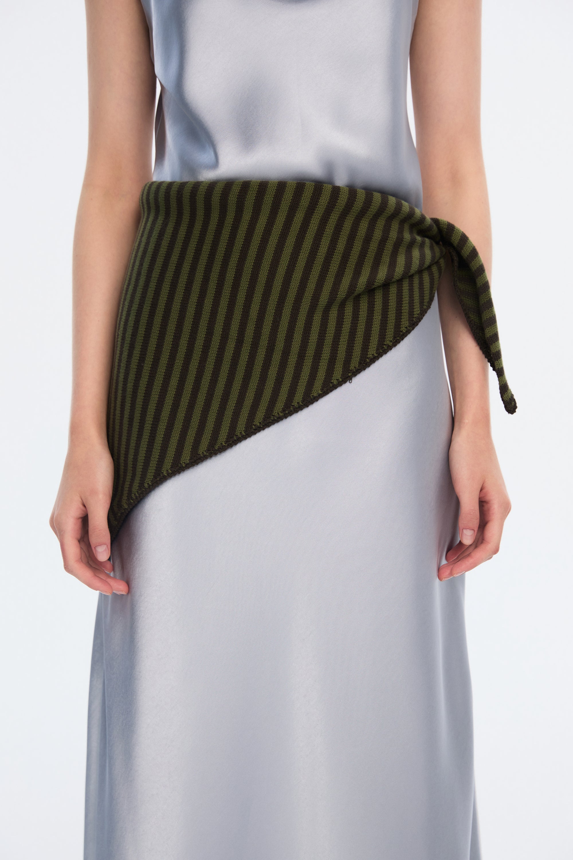 OTHER STORE Verse Hand-Crochet Striped Multi-Way Triangle Scarf In Green