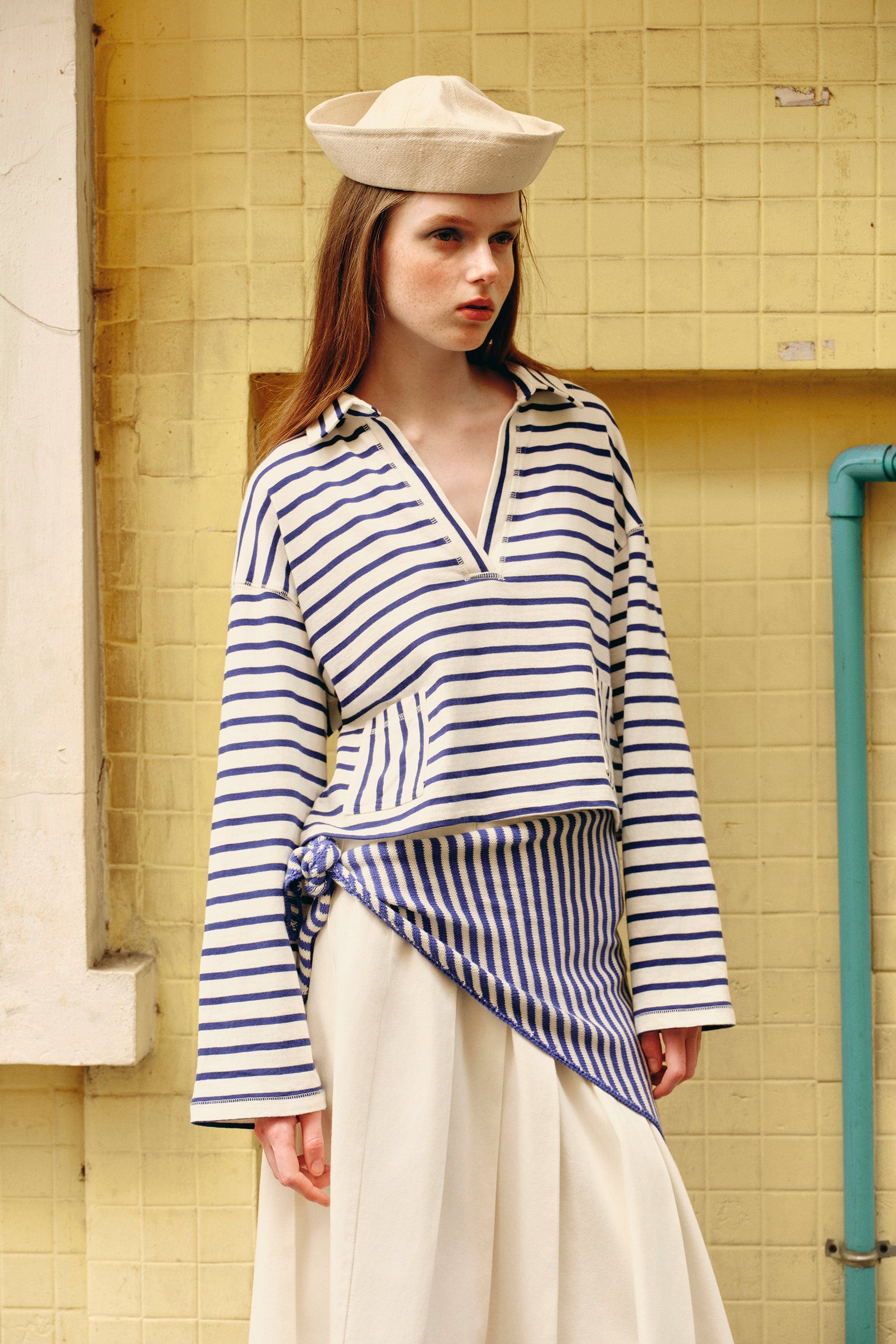 OTHER STORE Verse Hand-Crochet Striped Multi-Way Triangle Scarf In Blue