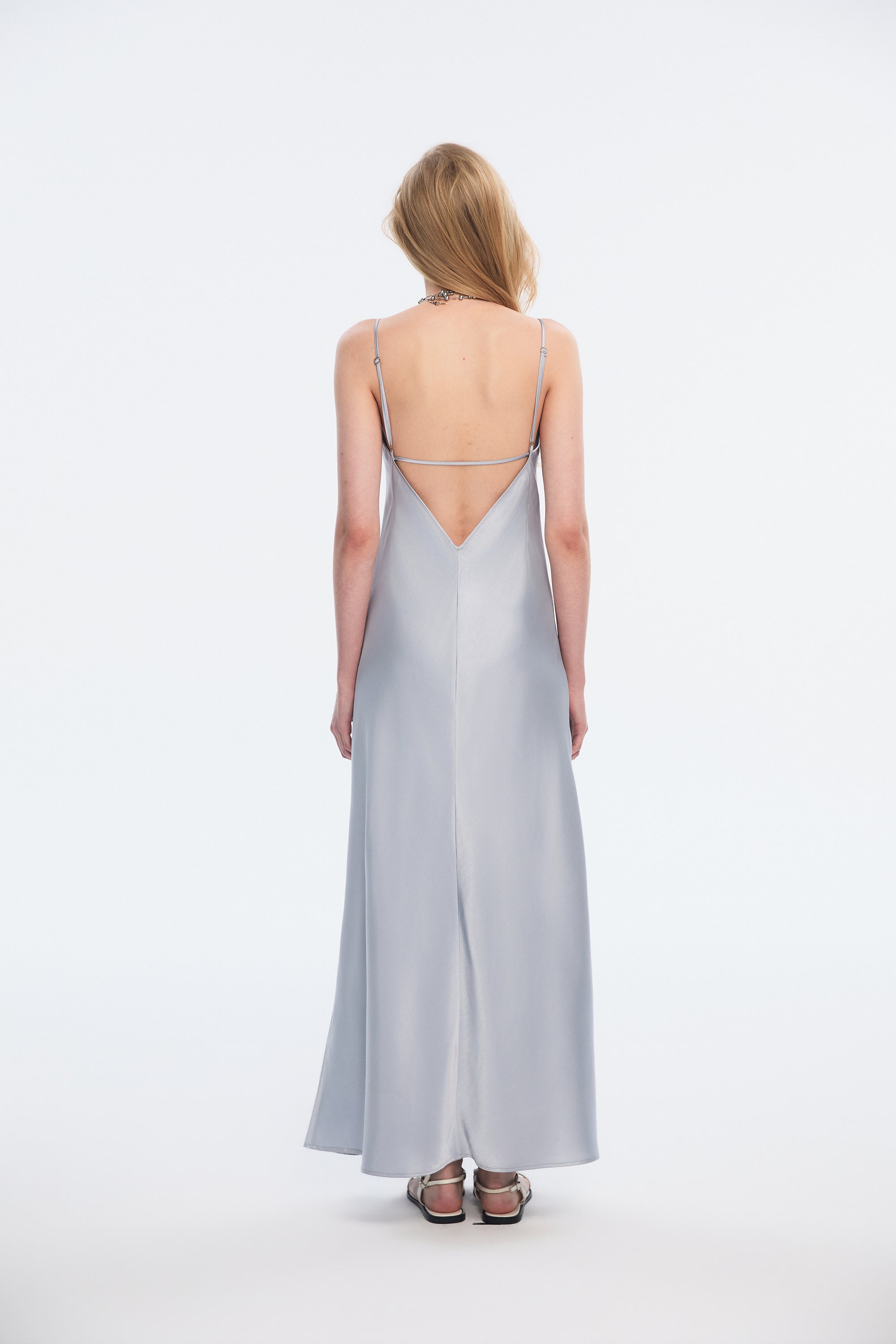 OTHER STORE Lustre Silk-Effect Cut-Out Slip Dress in Silver Mist