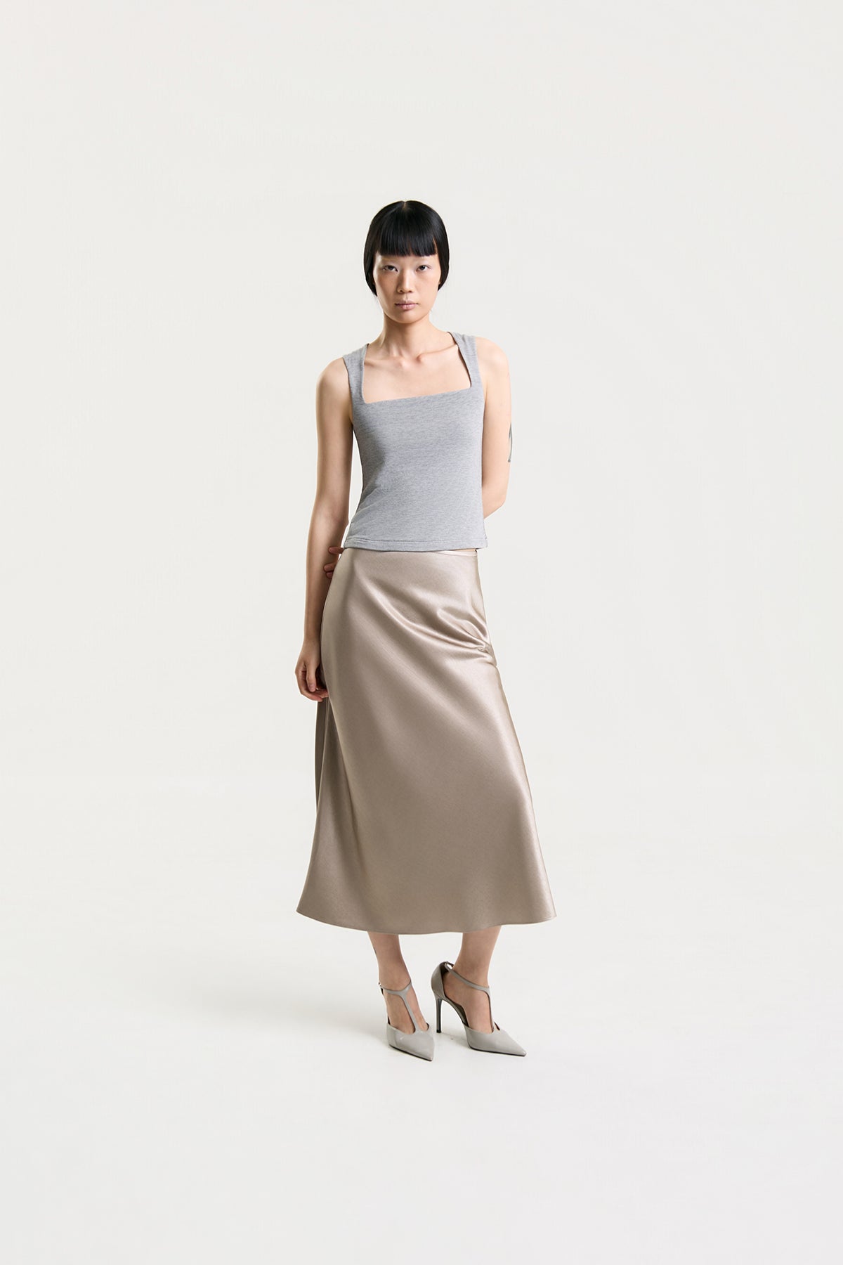 OTHER STORE Rosalie Bias-Cut Satin Maxi Skirt in Champagne