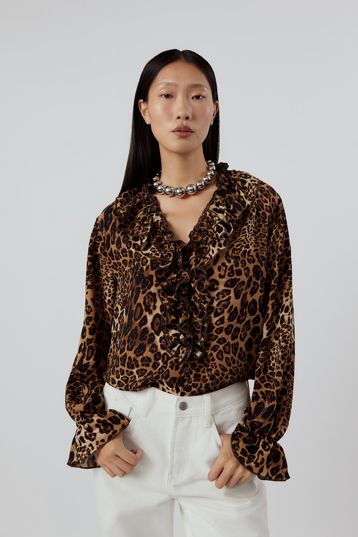 OTHER STORE Sabine Ruffled Leopard Blouse