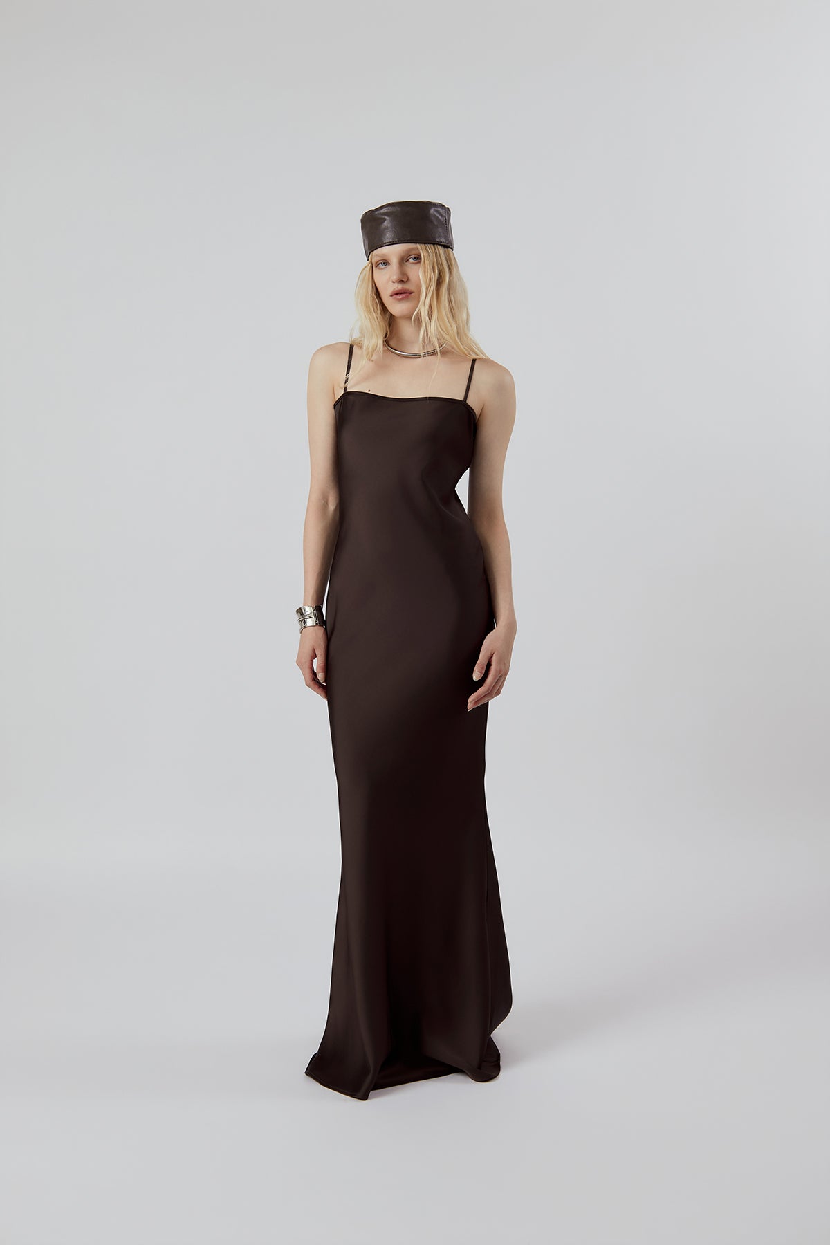 OTHER STORE Sable Square-Neck Satin Maxi Dress