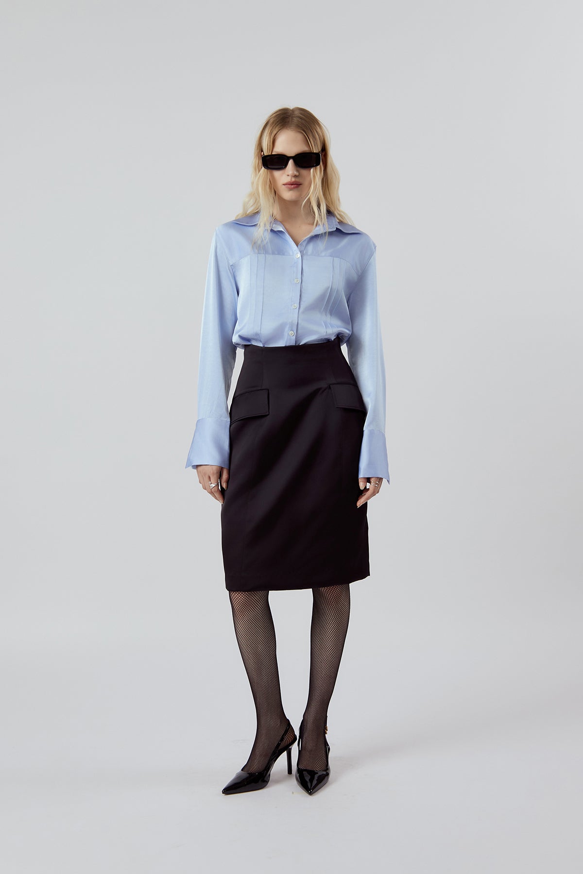 Other Store Serein Tux Pintuck Shirt in Blue