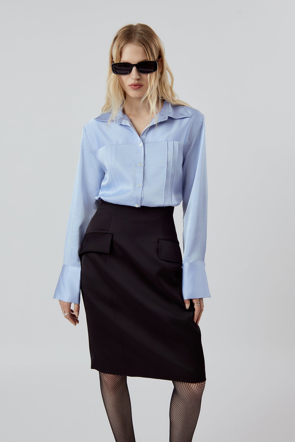 Other Store Serein Tux Pintuck Shirt in Blue