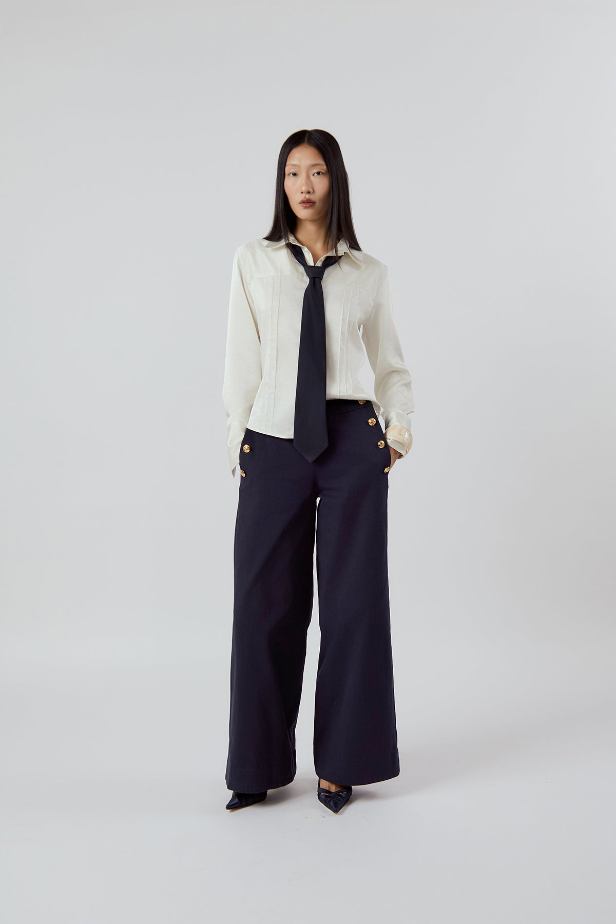 Other Store Serein Tux Pintuck Shirt in Ivory