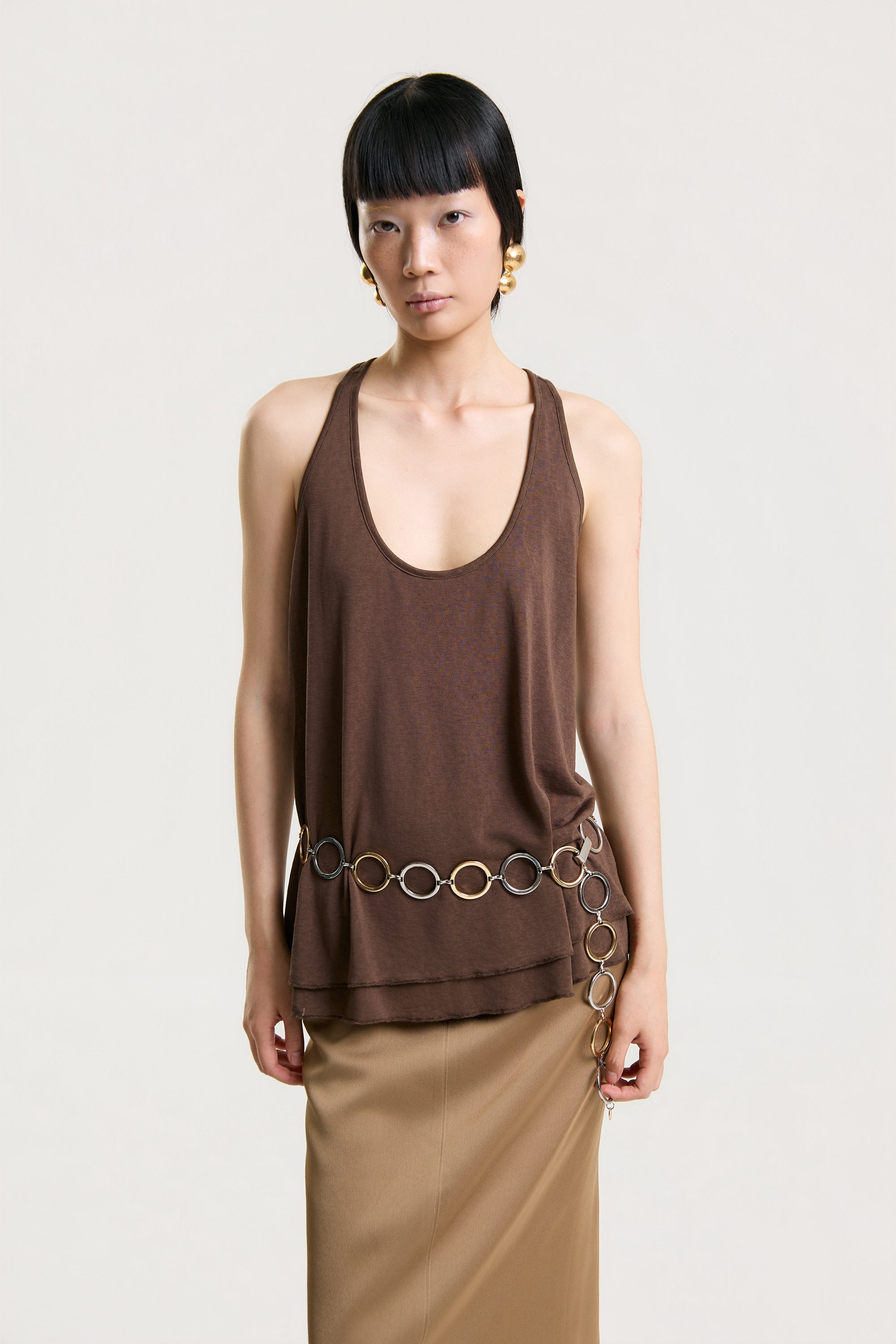 OTHER STORE Sora Layered Tank Top in Brown