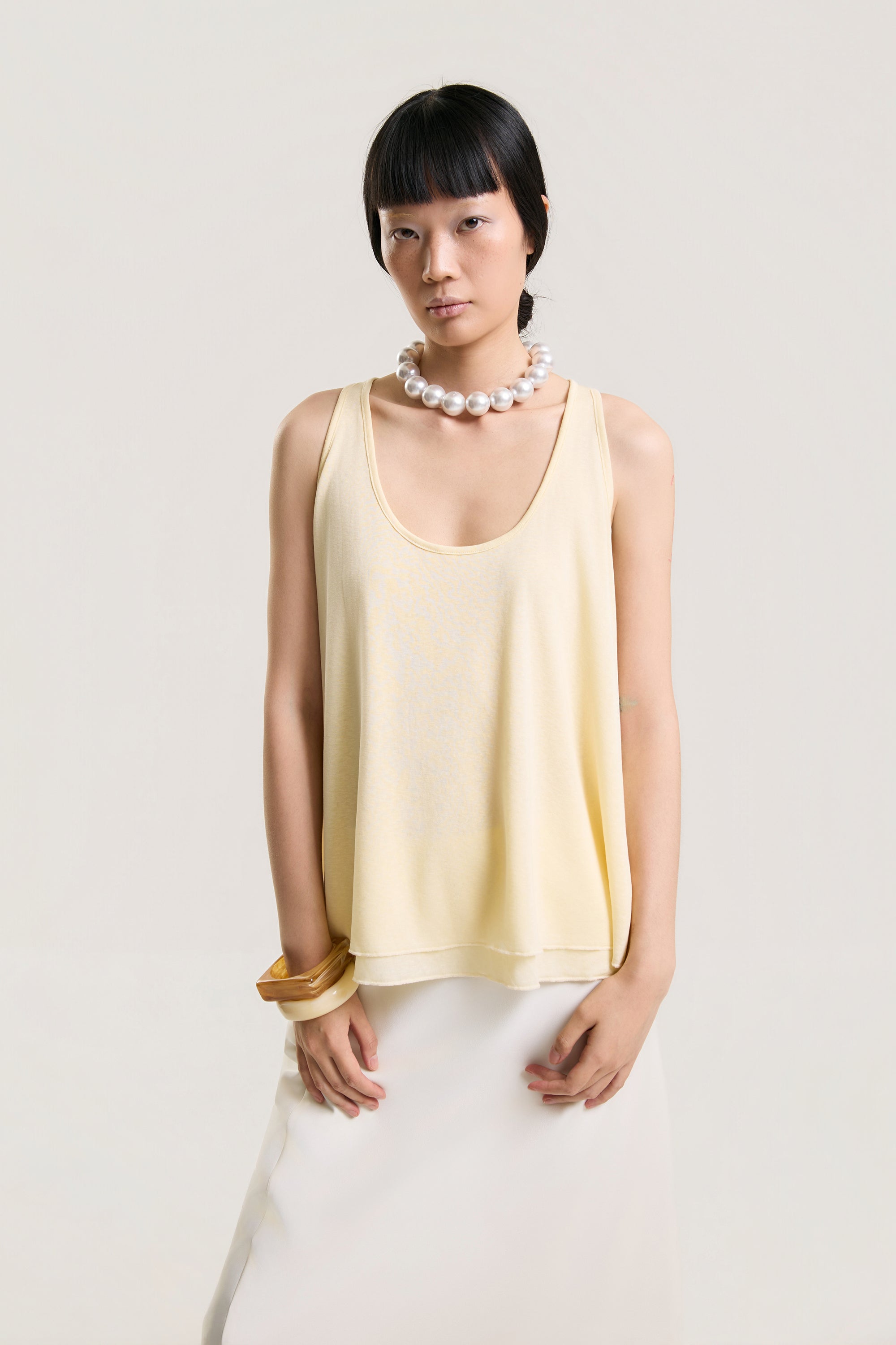OTHER STORE Sora Layered Tank Topp in Butter Cream
