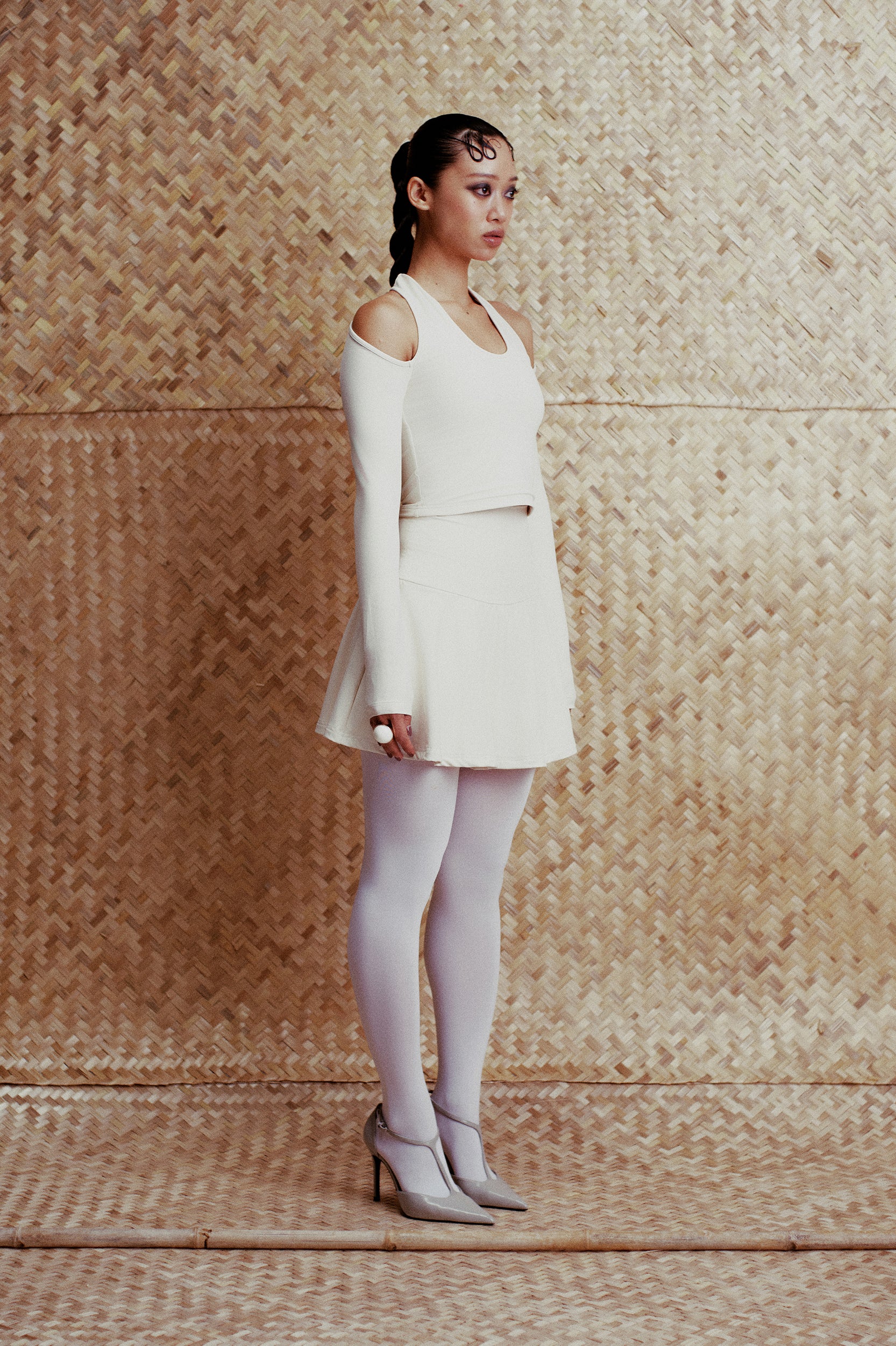 Thea High-Waisted Pleated Mini Skirt Cream