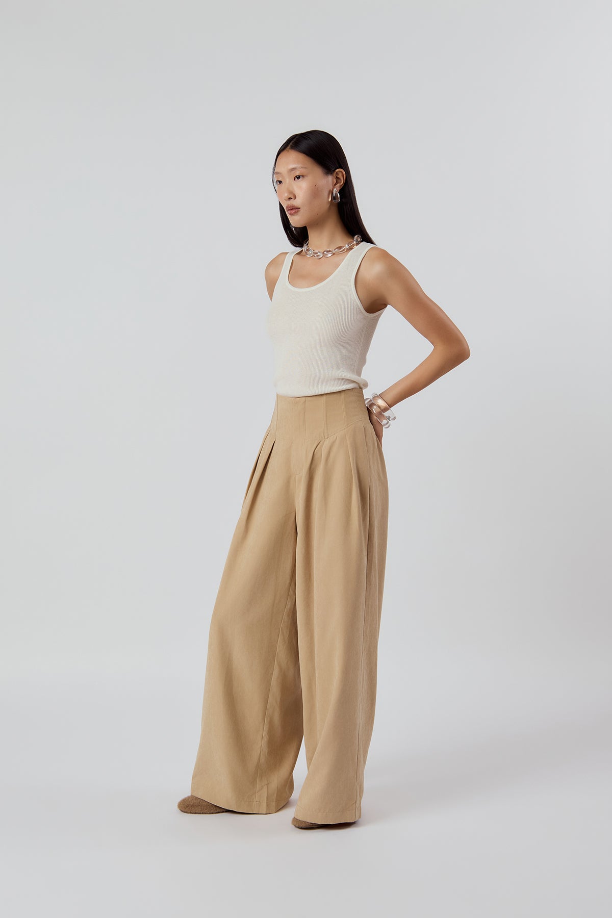 Other Store Vesper Boned Wide-Leg Trousers in Sandstone
