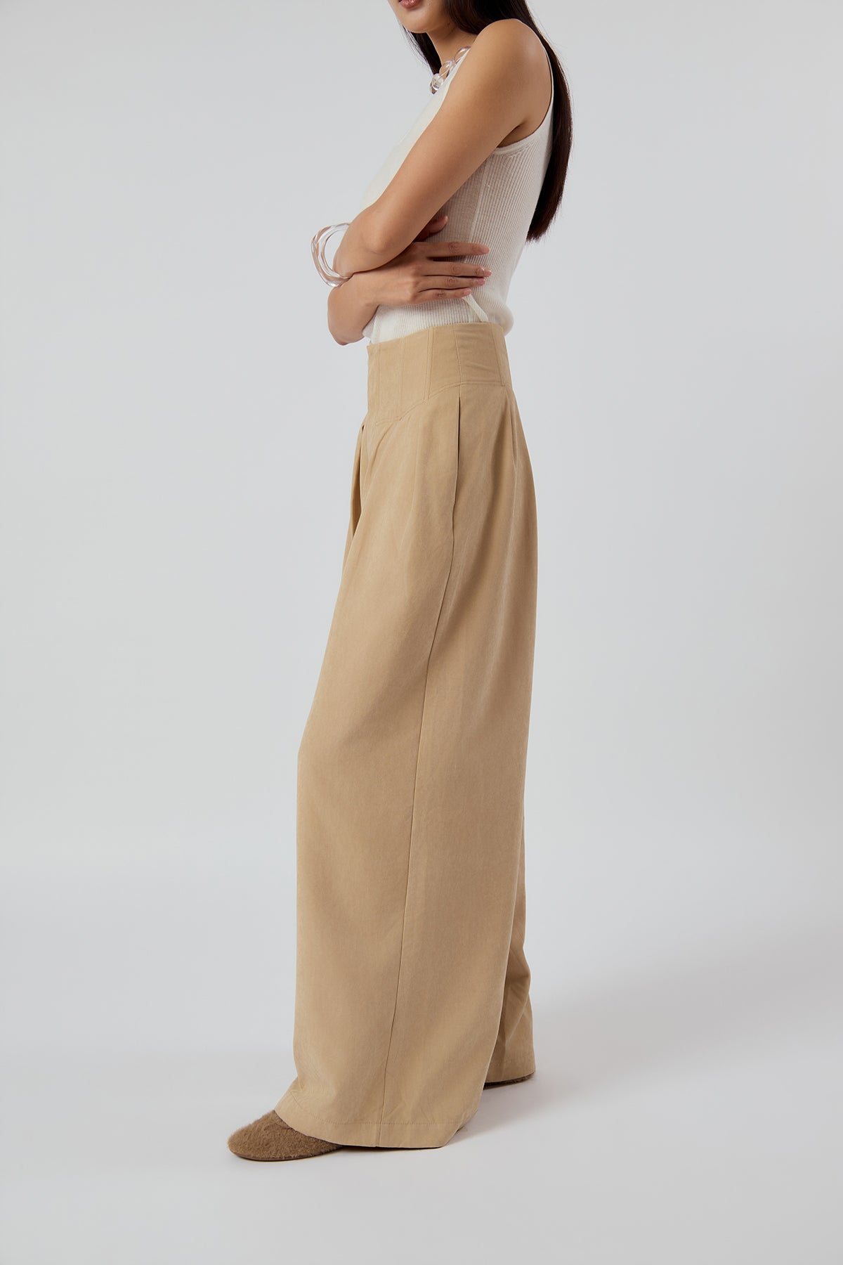Other Store Vesper Boned Wide-Leg Trousers in Sandstone