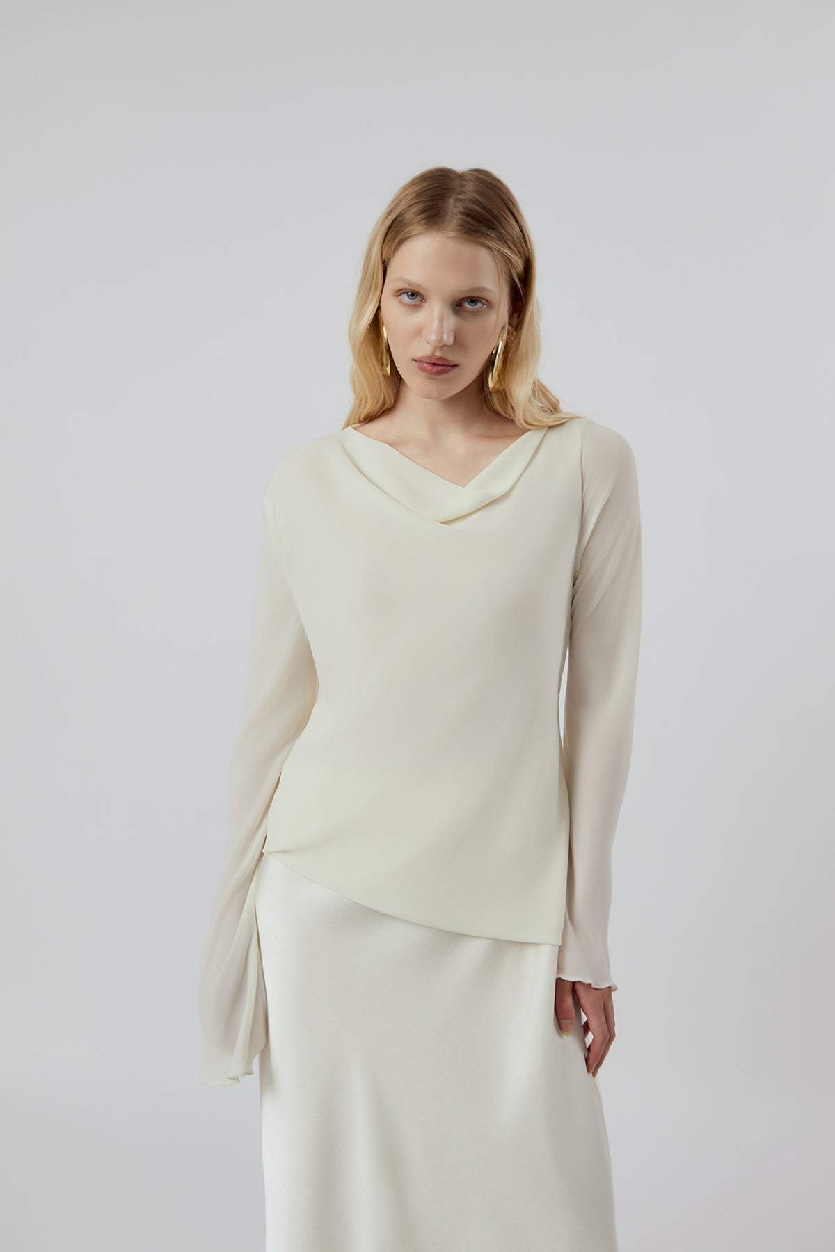 OTHER STORE Vesper Cowl-Neck Layered Maxi Dress in Ivory