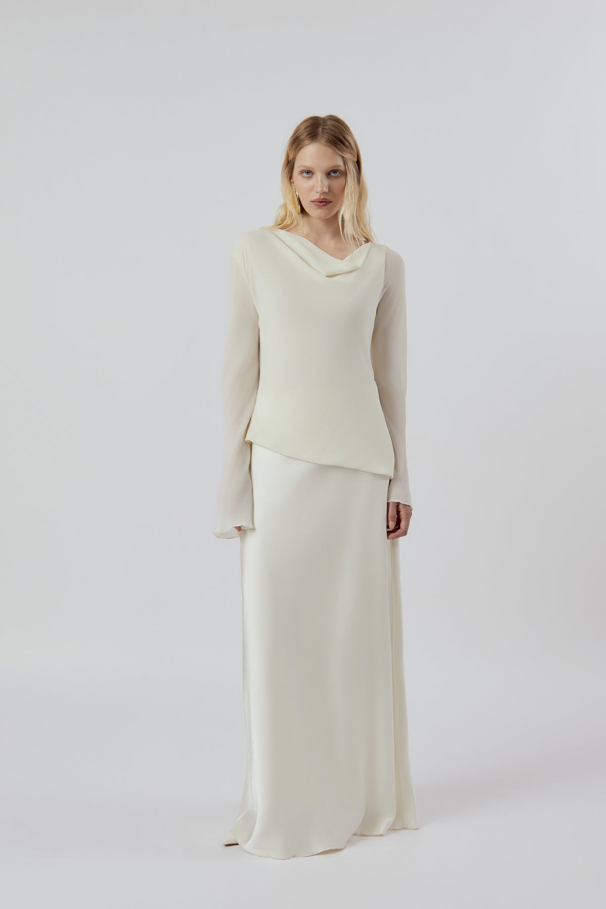 OTHER STORE Vesper Cowl-Neck Layered Maxi Dress in Ivory