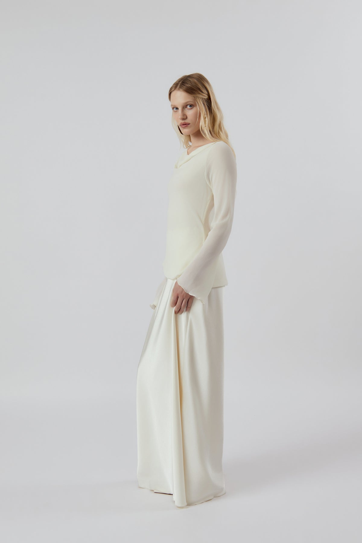 OTHER STORE Vesper Cowl-Neck Layered Maxi Dress in Ivory