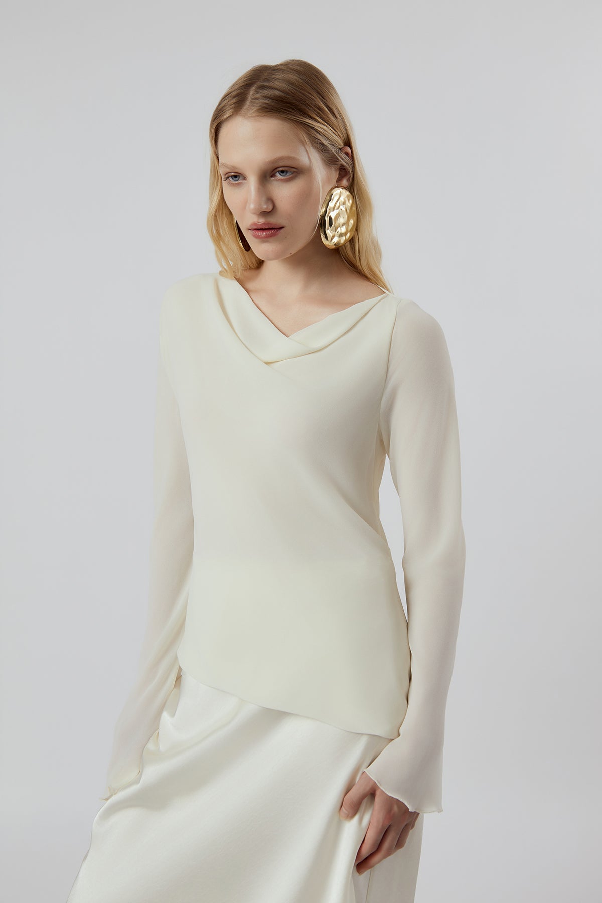 OTHER STORE Vesper Cowl-Neck Layered Maxi Dress in Ivory