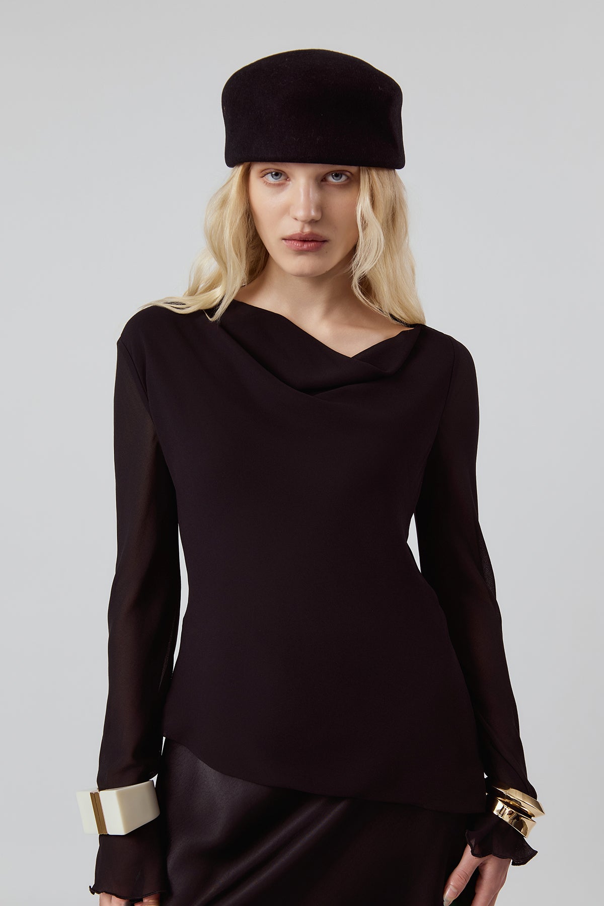 OTHER STORE Vesper Cowl-Neck Layered Maxi Dress in Black