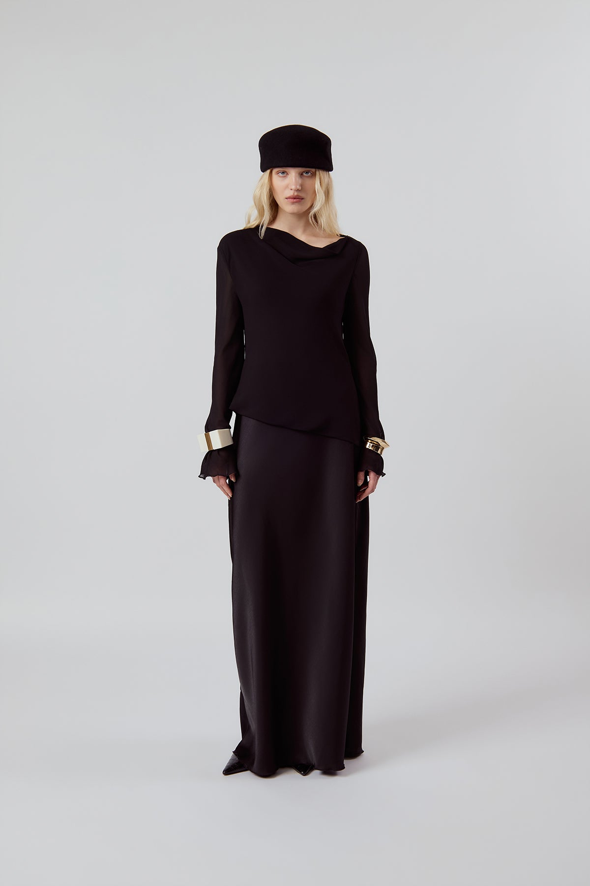 OTHER STORE Vesper Cowl-Neck Layered Maxi Dress in Black