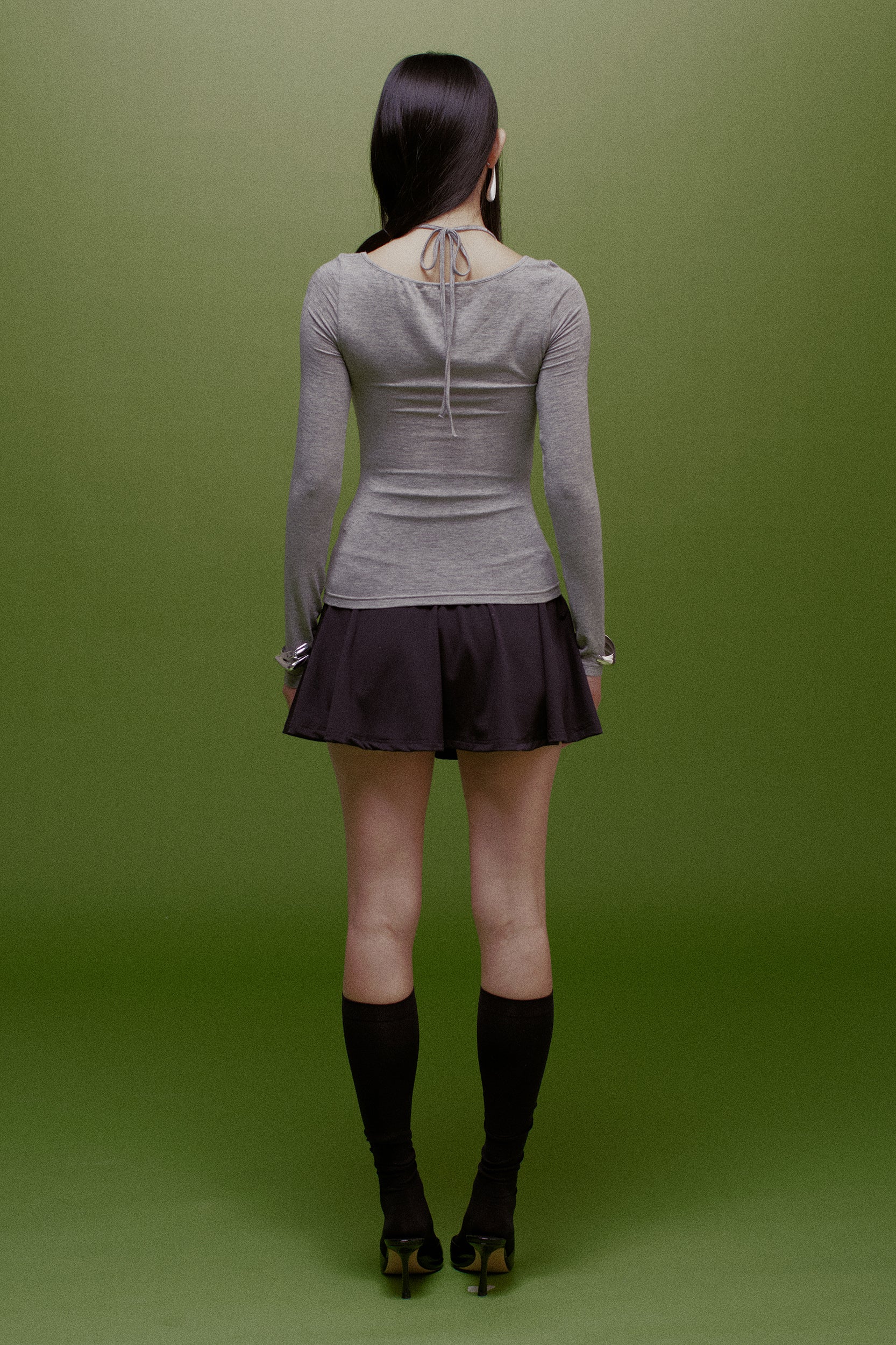 Zora Layered Off-Shoulder Fitted Top Grey