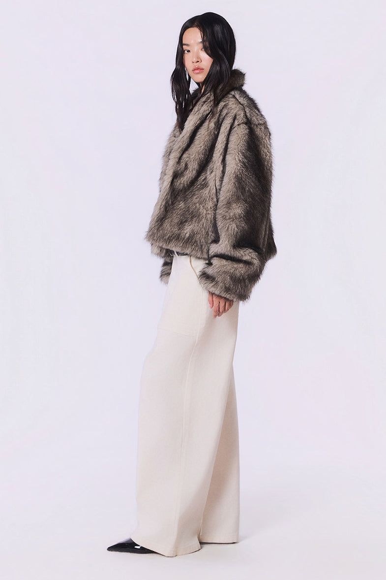 Other Store Ember Cropped Stand-Collar Ombre Faux Fur Jacket in Silver Grey