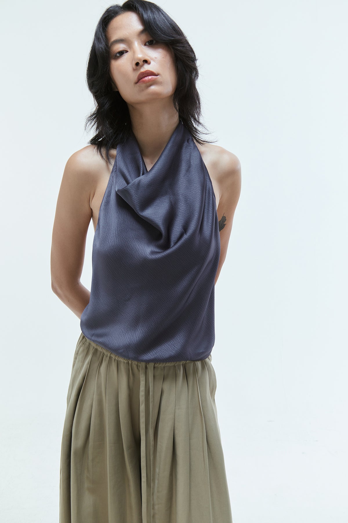 Calypso Drape Halter Top Grey